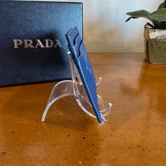 Prada Saffiano Leather Card Case Blue EUC - Picture 3 of 13
